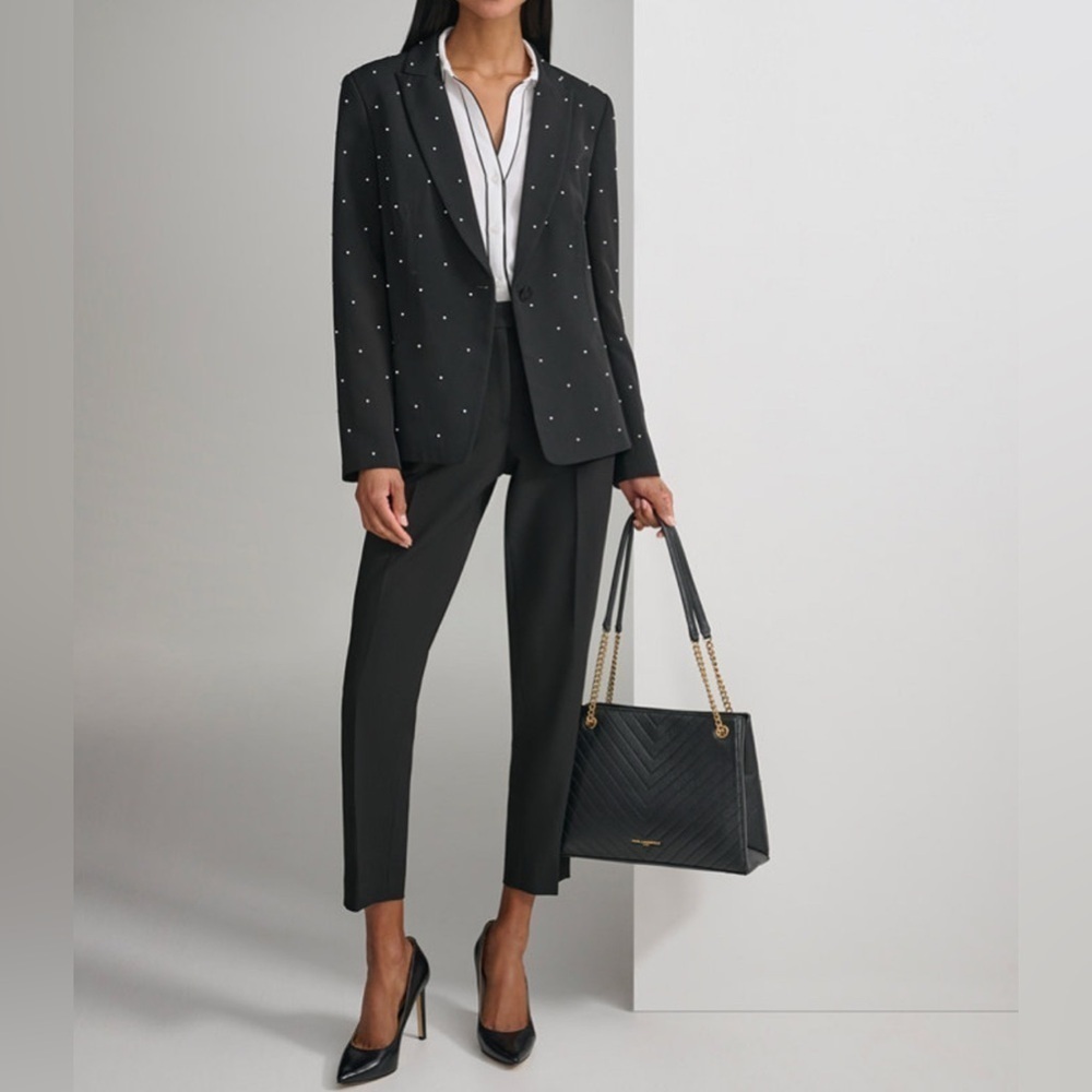 NWT Karl Lagerfeld Paris Pearl Embellished Black Blazer Single Button 14 - Picture 16 of 16